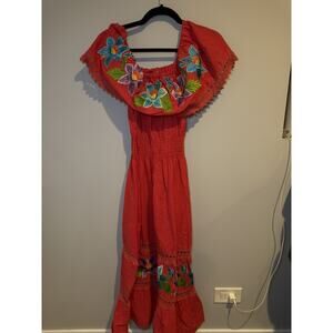 Mexican Dress Pink Embroidered OffShoulder Women Medium Oxcana Lace Tomato Girl